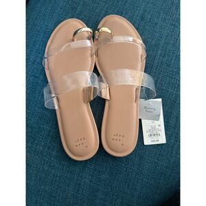 A New Day Women's Clear Strap Slide Sandals Tan Honey Memory Foam Size 11 NWT